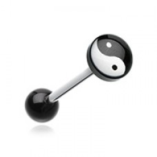 Classic Ying Yang Logo Acrylic Barbell Tongue Ring