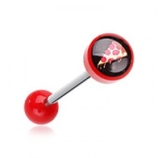 Feed me Pizza Acrylic Logo Barbell Tongue Ring
