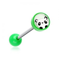 Peeking Panda Acrylic Logo Barbell Tongue Ring