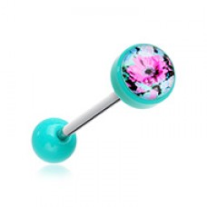 Aloha Floral Acrylic Logo Barbell Tongue Ring