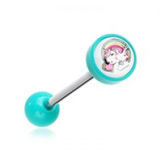 Rainbow Unicorn Acrylic Logo Barbell Tongue Ring