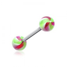Pinwheel Stripe Acrylic Top Barbell Tongue Ring
