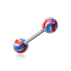 Pinwheel Stripe Acrylic Top Barbell Tongue Ring
