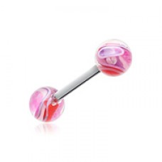 Marble Swirl Acrylic Top Barbell Tongue Ring