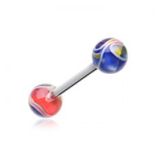 Marble Swirl Acrylic Top Barbell Tongue Ring