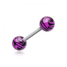 Tiger Print Acrylic Top Barbell Tongue Ring