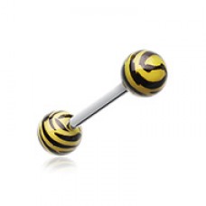 Tiger Print Acrylic Top Barbell Tongue Ring