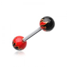 Flame Ball Acrylic Top Barbell Tongue Ring