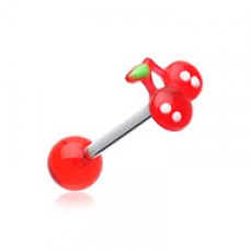 Adorable Cherry Acrylic Top Barbell Tongue Ring