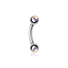 Double Gem Ball Curved Barbell Eyebrow Ring