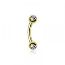 Gold Plated Double Gem Ball Curved Barbell Eyebrow Ring