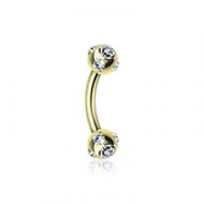 Gold Plated Five Gem Ball Curved Barbell Eyebrow Ring