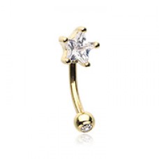 Golden Star Gem Prong Curved Barbell Eyebrow Ring