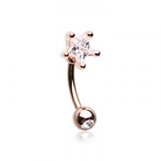 Rose Gold Star Gem Prong Curved Barbell Eyebrow Ring