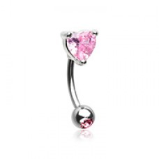 Heart Shape Gem Prong Curved Barbell Eyebrow Ring