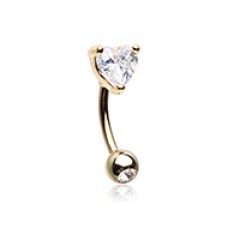 Golden Heart Shape Gem Prong Curved Barbell Eyebrow Ring