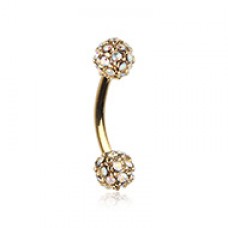 Golden Pave Diamond Full Dome Cluster Curved Barbell Eyebrow Ring