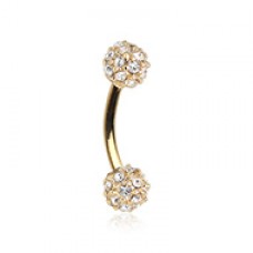Golden Pave Diamond Full Dome Cluster Curved Barbell Eyebrow Ring