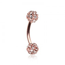 Rose Gold Pave Diamond Full Dome Cluster Curved Barbell Eyebrow Ring