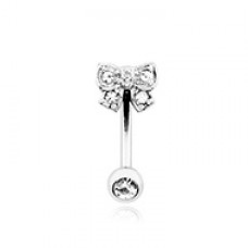 Dainty Bow-Tie Sparkle Gem Ball Curved Barbell Eyebrow Ring