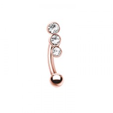 Rose Gold Triple Linear Gem Curved Barbell Eyebrow Ring