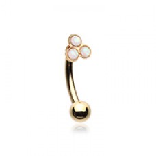Golden Triple Opal Cluster Curved Barbell Eyebrow Ring