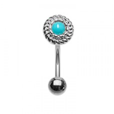 Round Ornate Rope Turquoise Curved Barbell Eyebrow Ring