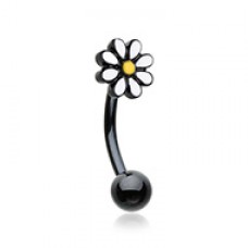 Black One Daisy at a Time Enamel Curved Barbell Eyebrow Ring