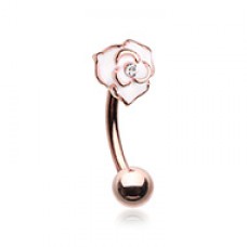 Rose Gold Blooming Rose Curved Barbell Eyebrow Ring