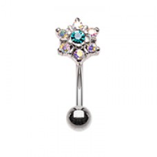 Magnificent Prong Flower Gem Curved Barbell Eyebrow Ring