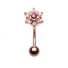 Rose Gold Magnificent Prong Flower Gem Curved Barbell Eyebrow Ring