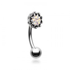 Lotus Sprinkle Dot Filigree Curved Barbell Eyebrow Ring