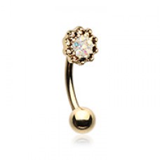 Golden Lotus Sprinkle Dot Filigree Curved Barbell Eyebrow Ring