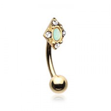 Golden Diamond Ornate Curved Barbell Eyebrow Ring