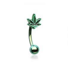 Green Cannabis Curved Barbell Eyebrow Ring