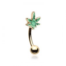 Golden Marijuana Sativa Cannabis Pot Leaf Curved Barbell Eyebrow Ring