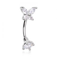 CZ Butterly Gem Prong Curved Barbell Eyebrow Ring