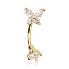 Golden CZ Butterly Gem Prong Curved Barbell Eyebrow Ring
