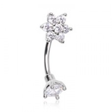 CZ Flower Gem Prong Curved Barbell Eyebrow Ring