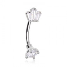 CZ Royalty Gem Prong Curved Barbell Eyebrow Ring