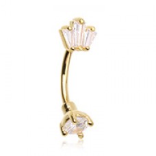 Golden CZ Royalty Gem Prong Curved Barbell Eyebrow Ring