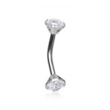 Cubic CZ Gem Internally Threaded Prong Curved Barbell Eyebrow Ring