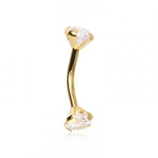 Cubic Golden CZ Gem Internally Threaded Prong Curved Barbell Eyebrow Ring
