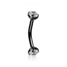 Cubic Black CZ Gem Internally Threaded Prong Curved Barbell Eyebrow Ring