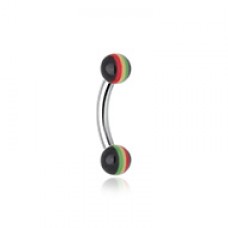 Jamaican Rasta Stripe Acrylic Curved Barbell Eyebrow Ring