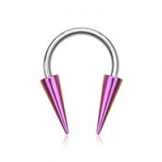 Steel Horseshoe Circular Barbell with Colored Long Spikes