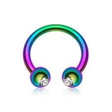 Blackline PVD Gem Ball Horseshoe Circular Barbell