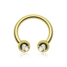 Gold Plated Gem Ball Horseshoe Circular Barbell