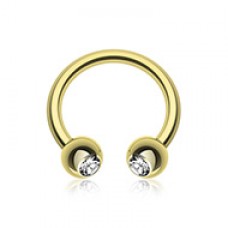 Gold Plated Gem Ball Horseshoe Circular Barbell