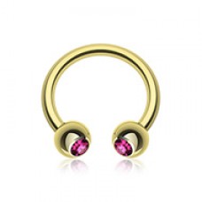 Gold Plated Gem Ball Horseshoe Circular Barbell